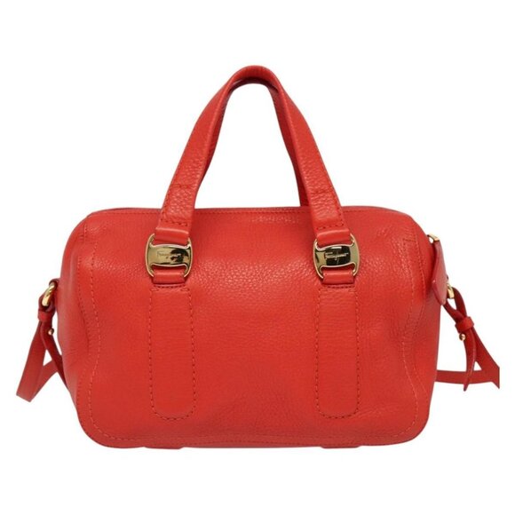 Salvatore Ferragamo Vala Hand Bag Leather 2way Red Gold Auth - Picture 3 of 16